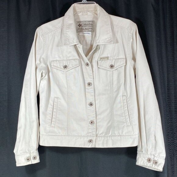COLUMBIA Sportswear Co. Tough Mother Jeans Denim Jacket, Off-White, Sz XS - Picture 1 of 9